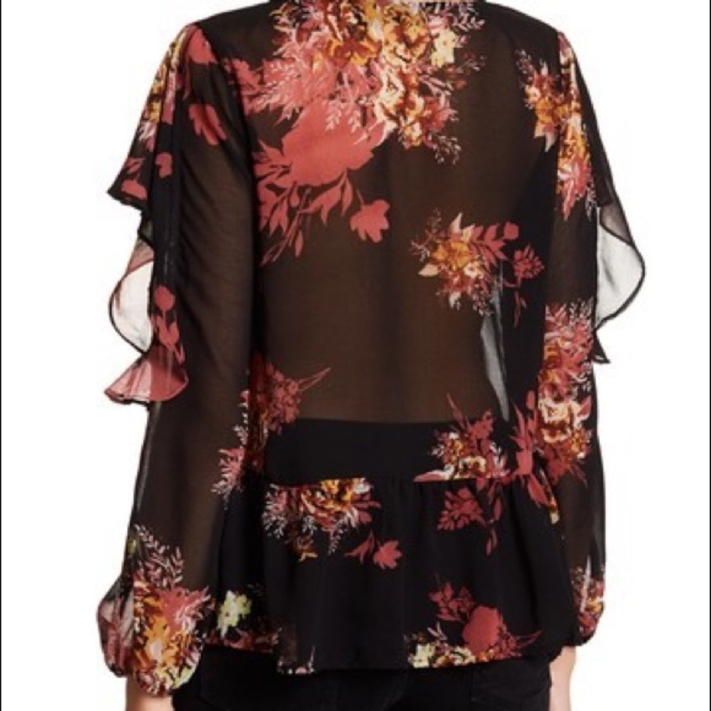 Halogen Floral Ruffle Cold Shoulder Top - Picture 2 of 5